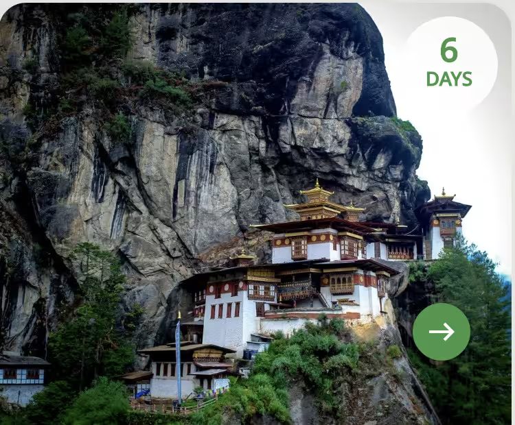 Tiger's Nest monastery clinging to cliffs in Bhutan