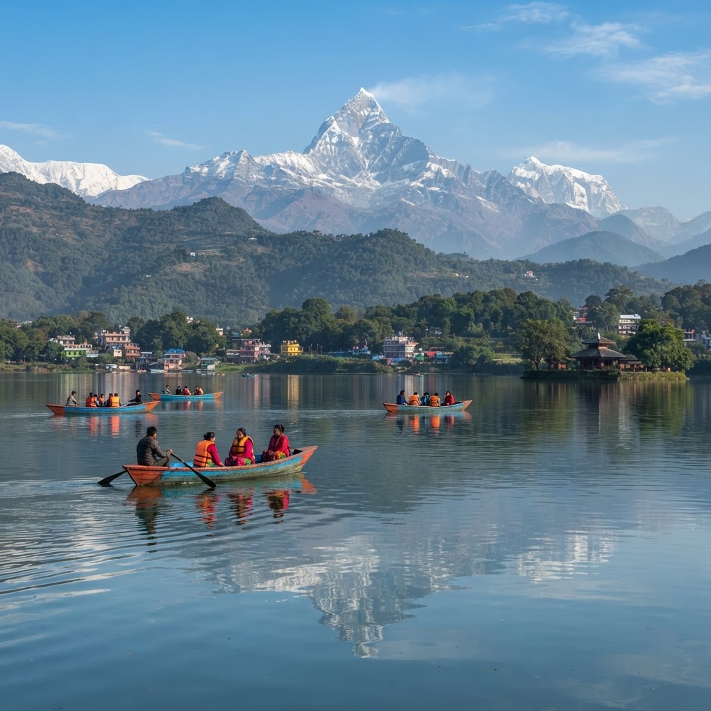 Phewa Lake and the Annapurna range near Pokhara